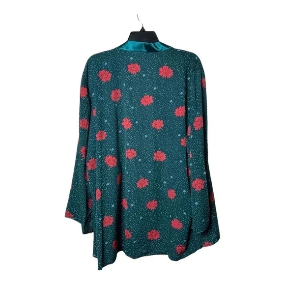 0003. POL OPEN FRONT KIMONO TEAL/RED/BLUE/WHITE‎ FLORAL PATTERN WITH POLKA DOTS - Picture 9 of 12